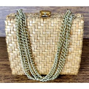 Vintage ADG Fashion Imports Wicker Box Bag Purse Made in Hong Kong Gold Chain